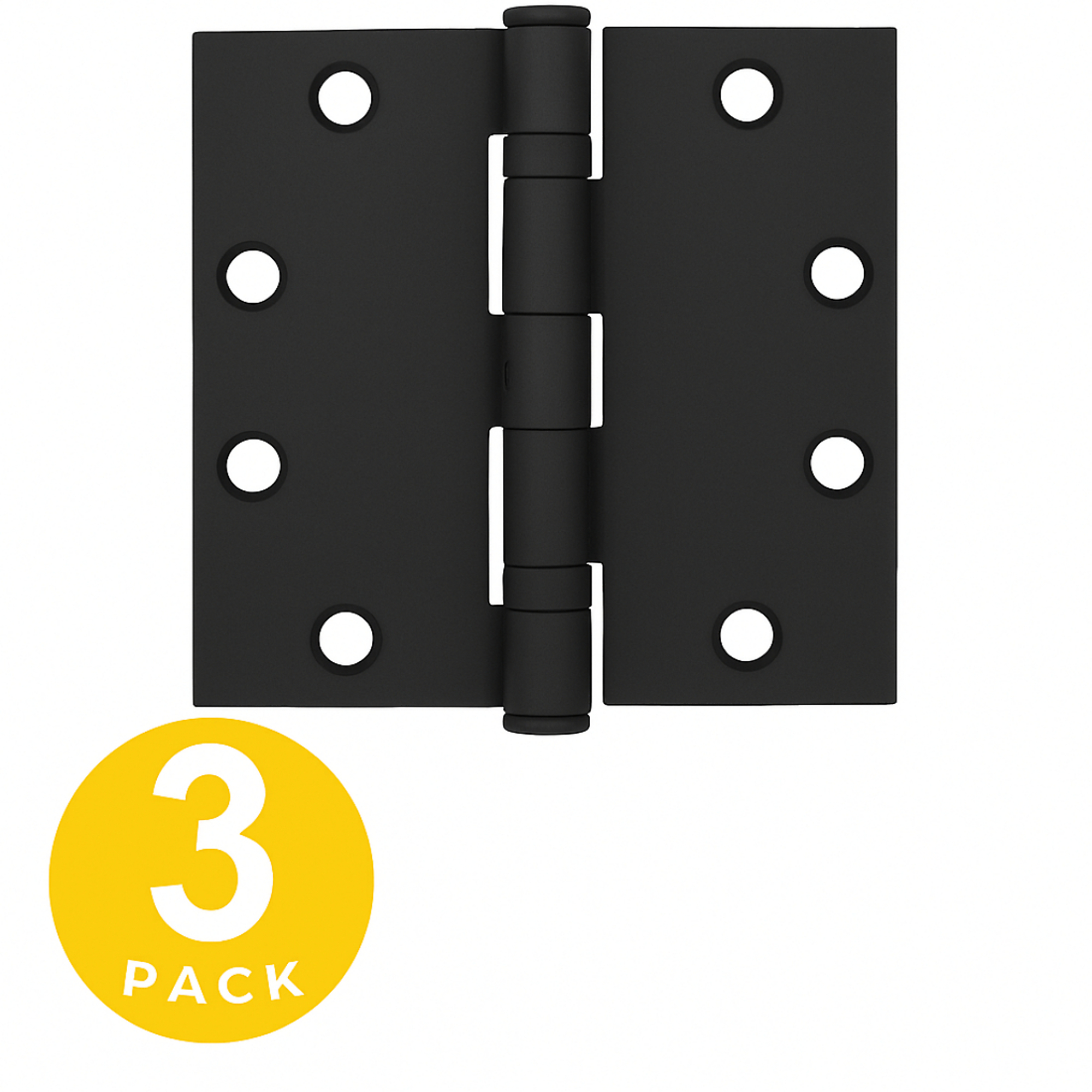 Global Door Controls Full Mortise Ball Bearing Hinge — 4.5in. x 4.5in., Matte Black, Non-Removable Pin, Set of 3, Model# CP4545BBNRP-US19-3